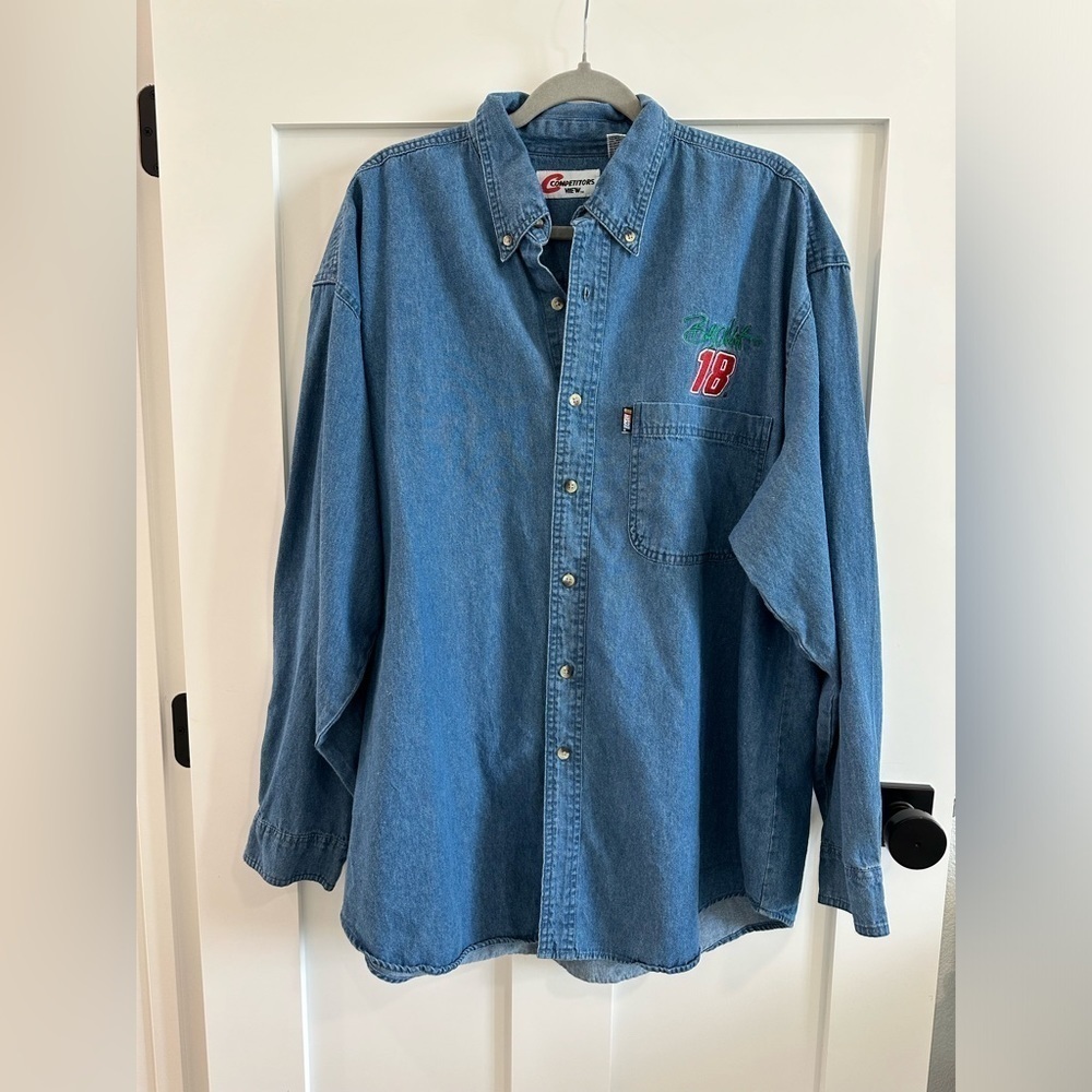 Competitors View Men's XL Nascar Denim Button Up 18 Bobby Lebonte 100% Cotton